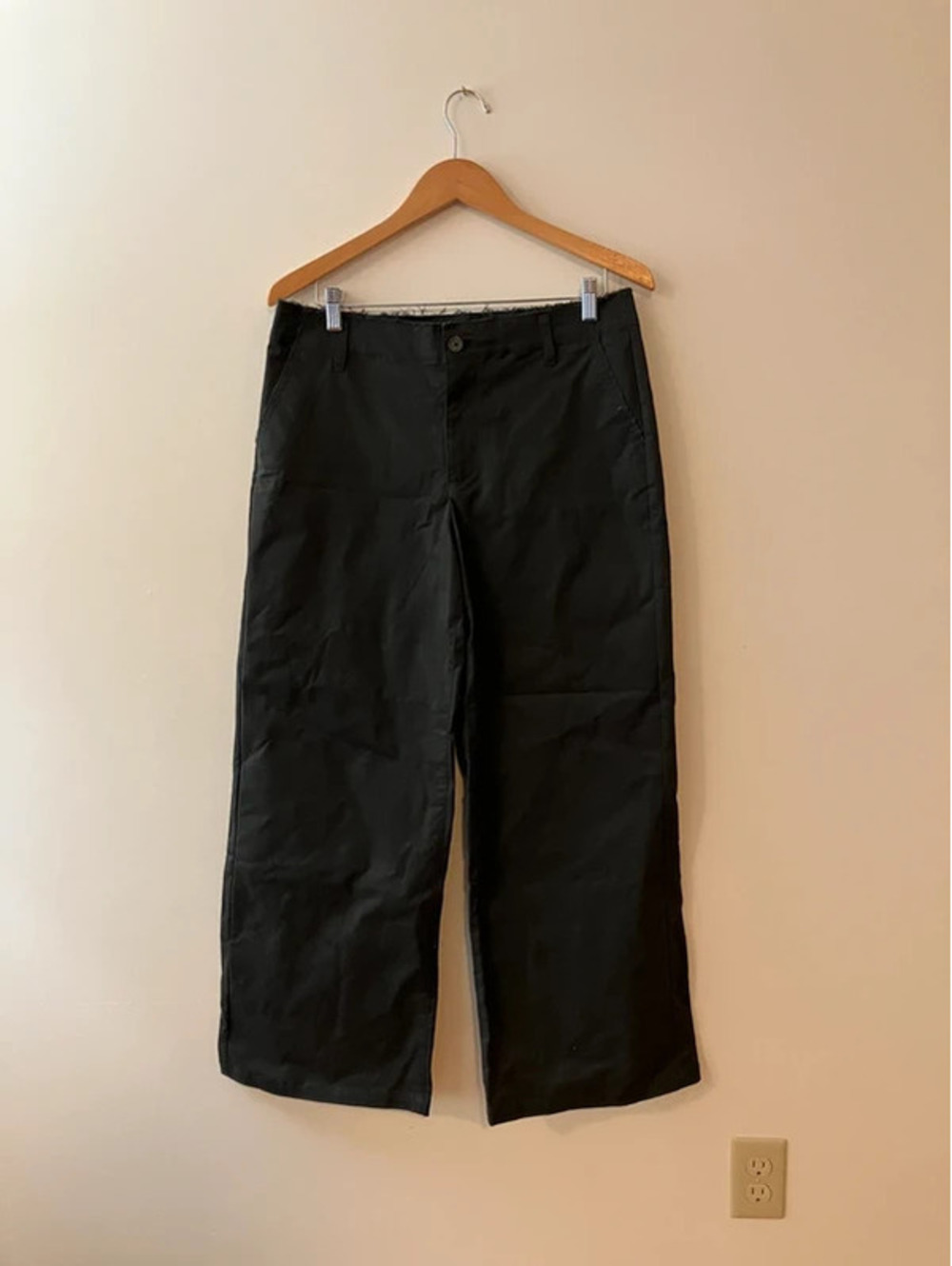 Wild Fable Womens M Black Wide Leg Trousers High Rise Raw Hem Cotton Chino